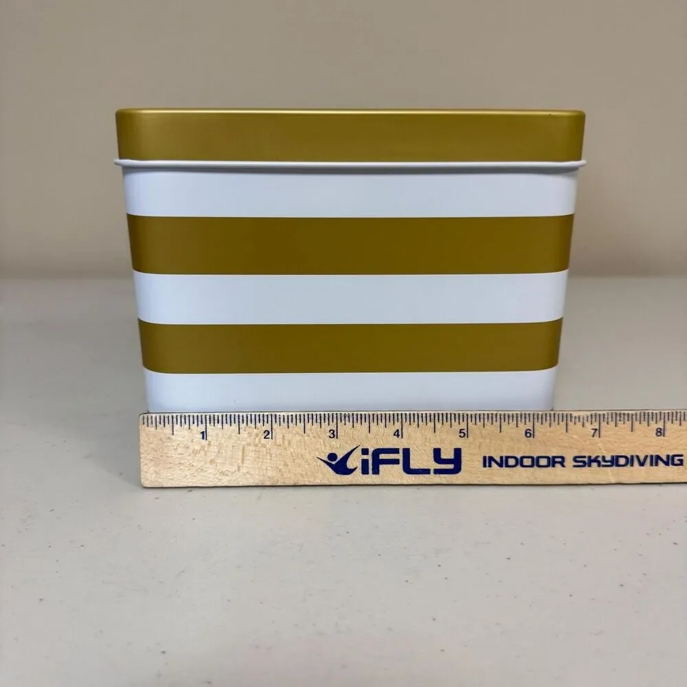NWOT Stampin Up Note Card Organizing Tin Gold White Stripe Catalog Index Storage